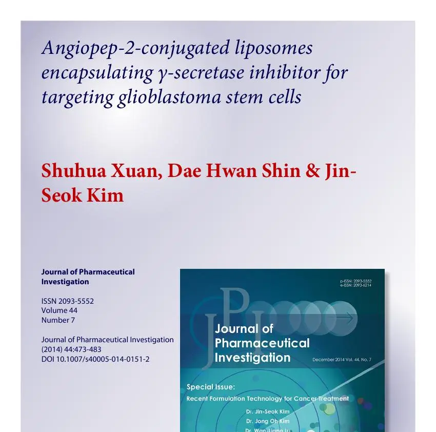 Angiopep-2-conjugated liposomes encapsulating γ-secretase inhibitor for targeting glioblastoma stem cells 논문 이미지