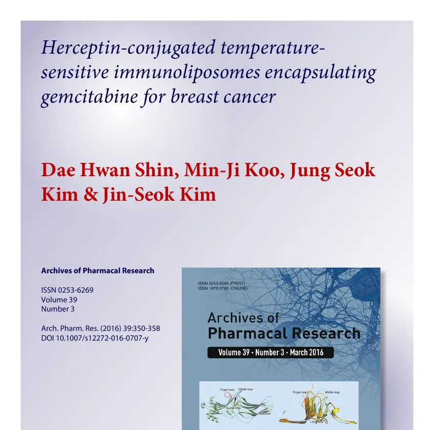 Herceptin-conjugated temperature-sensitive immunoliposomes encapsulating gemcitabine for breast cancer 논문 이미지