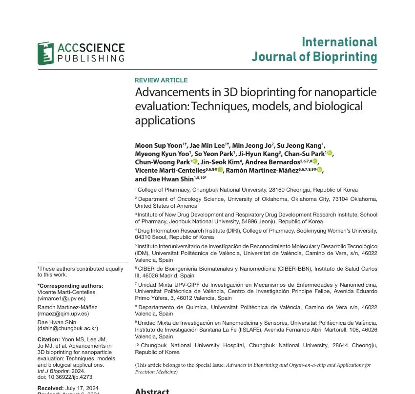 Advancements in 3D bioprinting for nanoparticle evaluation: Techniques, models, and biological applications 논문 이미지