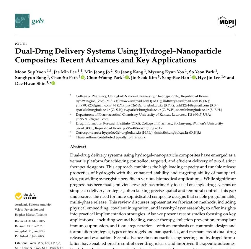 Dual-Drug Delivery Systems Using Hydrogel–Nanoparticle Composites: Recent Advances and Key Applications 논문 이미지
